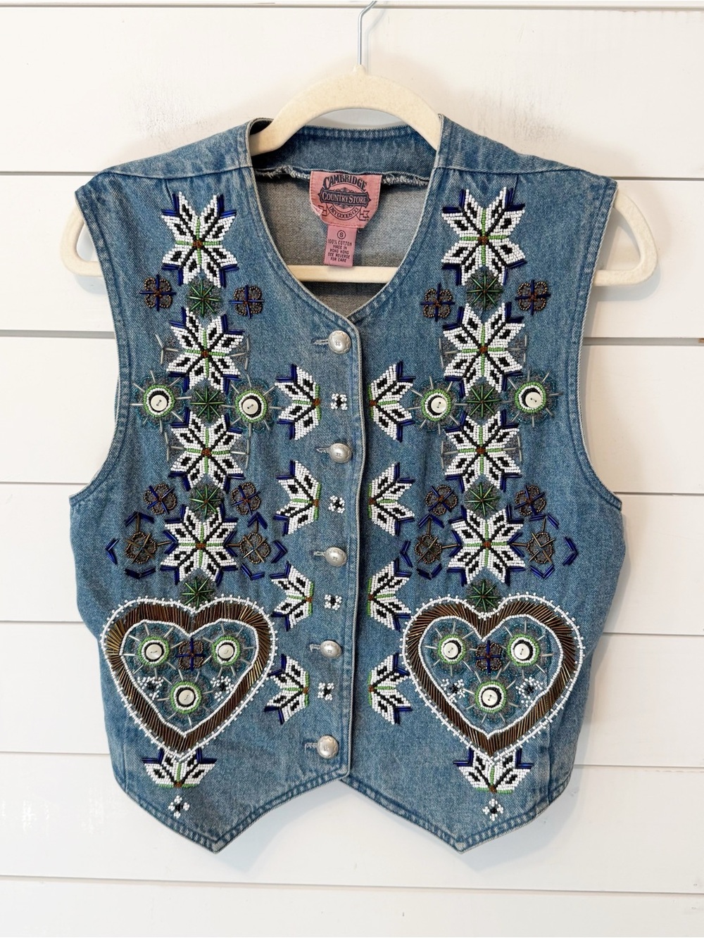 Cambridge Country Store | Vintage Denim Beaded Fair Isle/Nordic Design Small